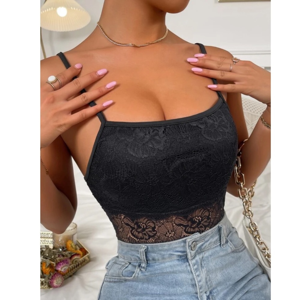 Butterfly Back Black Lace Cami Top - Picture 4 of 7